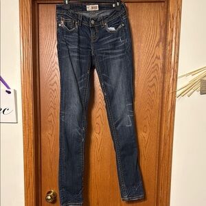 MEK Blue Skinny Jeans with Stretch and Subtle Distressing